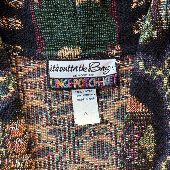 It’s Outta the Bag Y2K 1990’s Long Tapestry Cardigan Wooden Buttons Pockets, 1X - Picture 5 of 10